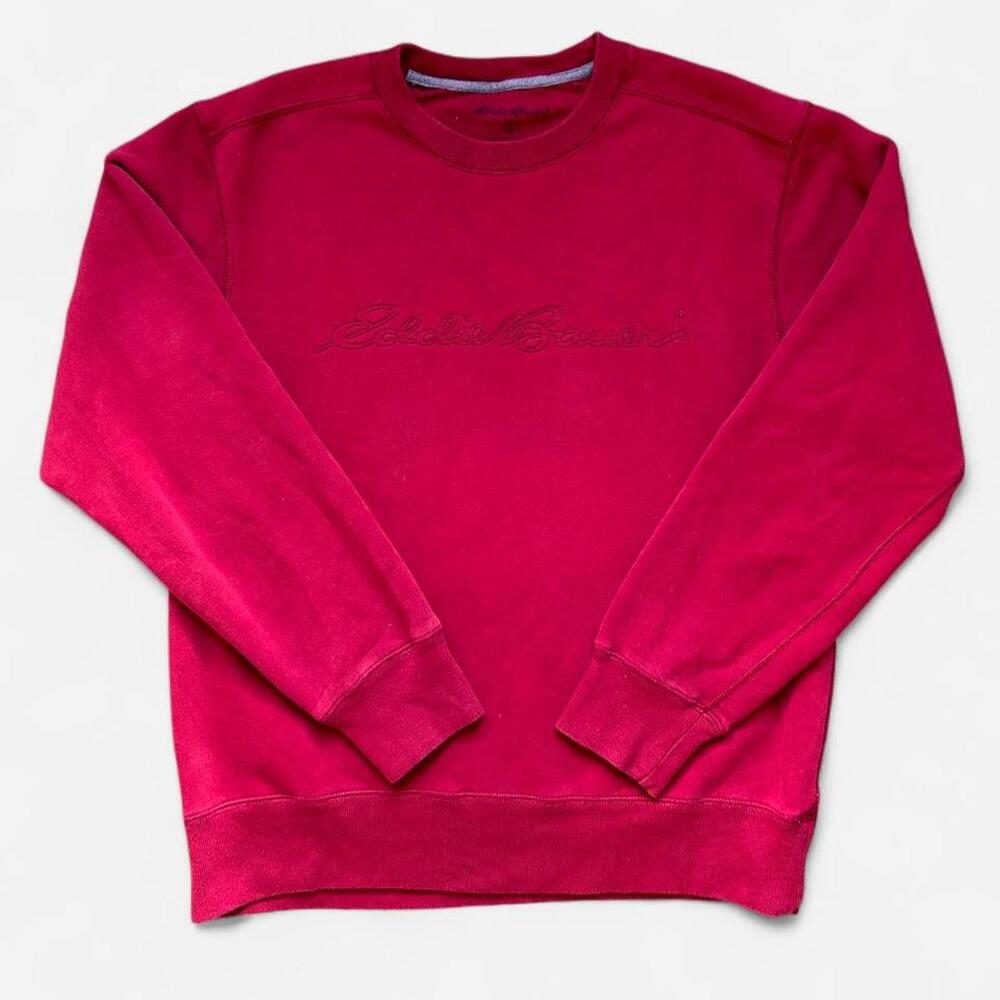 Eddie Bauer Red Fleece Crewneck Sweatshirt Cotton Blend Pullover Cozy - S